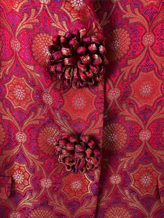 Like New! Marc Jacobs Silk Blend Red Brocade Floral Cropped Blazer Jacket Size 6